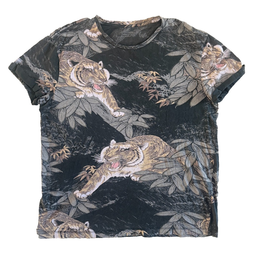 Allsaints Chokai Tiger All Over Print Shirt Mens Small Oversized Graphic Tee